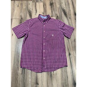Chaps Men’s L Cotton Poly Easy Care Short Sleeve Button up Pocket Purple Pink Pl